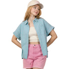 Women's Mint Striped Oversized Striped Button Down Casual Shirt Top NT12495