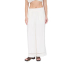 Women's Natural Ladder Lace Trim Wide Leg Linen Pants B6SX1024-B