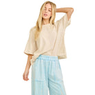 Women's Natural Mineral Washed Eyelet Block Tshirt Top HT7081