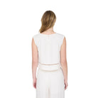 Women's Natural Sleeveless Ladder Lace Trim Linen Crop Top B6SX1024-T