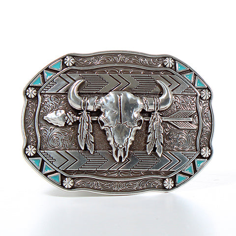 Women's Nocona Rectangle Engraved Floral Pattern Silver Buckle 37007