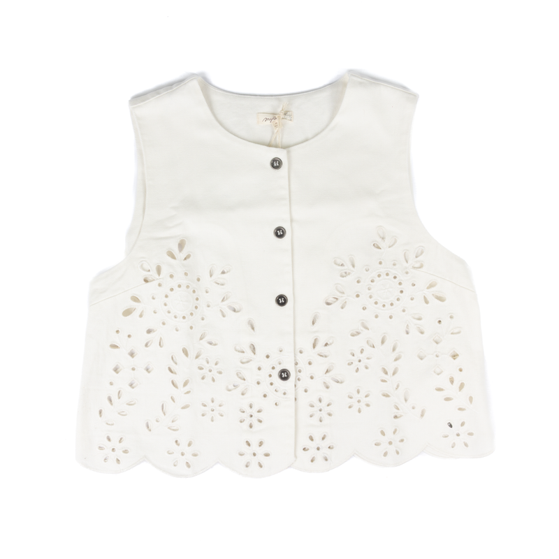 Women's Off White Embroidered Eyelet Washed Vest 71098