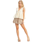 Women's Off White Lace Trim Tie Front Top HF26C100-D