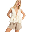 Women's Off White Lace Trim Tie Front Top HF26C100-D