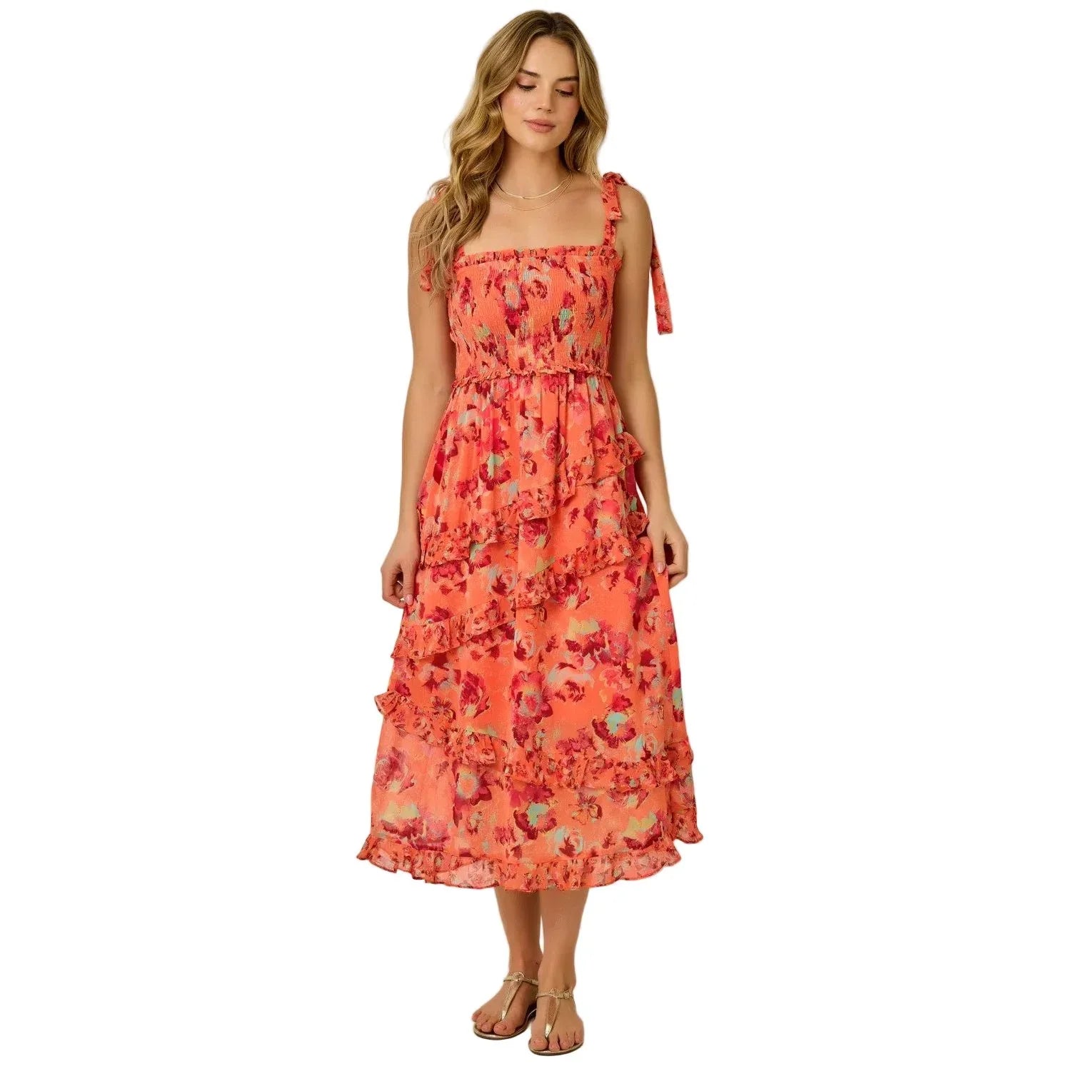 Floral Chiffon Midi Dress