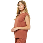 Women's Paded Shoulder Soft Sleeveless Top T4242