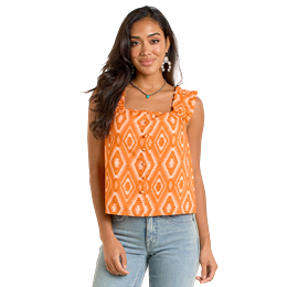 Women's Panhandle Ruffle Strap Button Tank Top LW20T06376 - Crazy House Western Wear