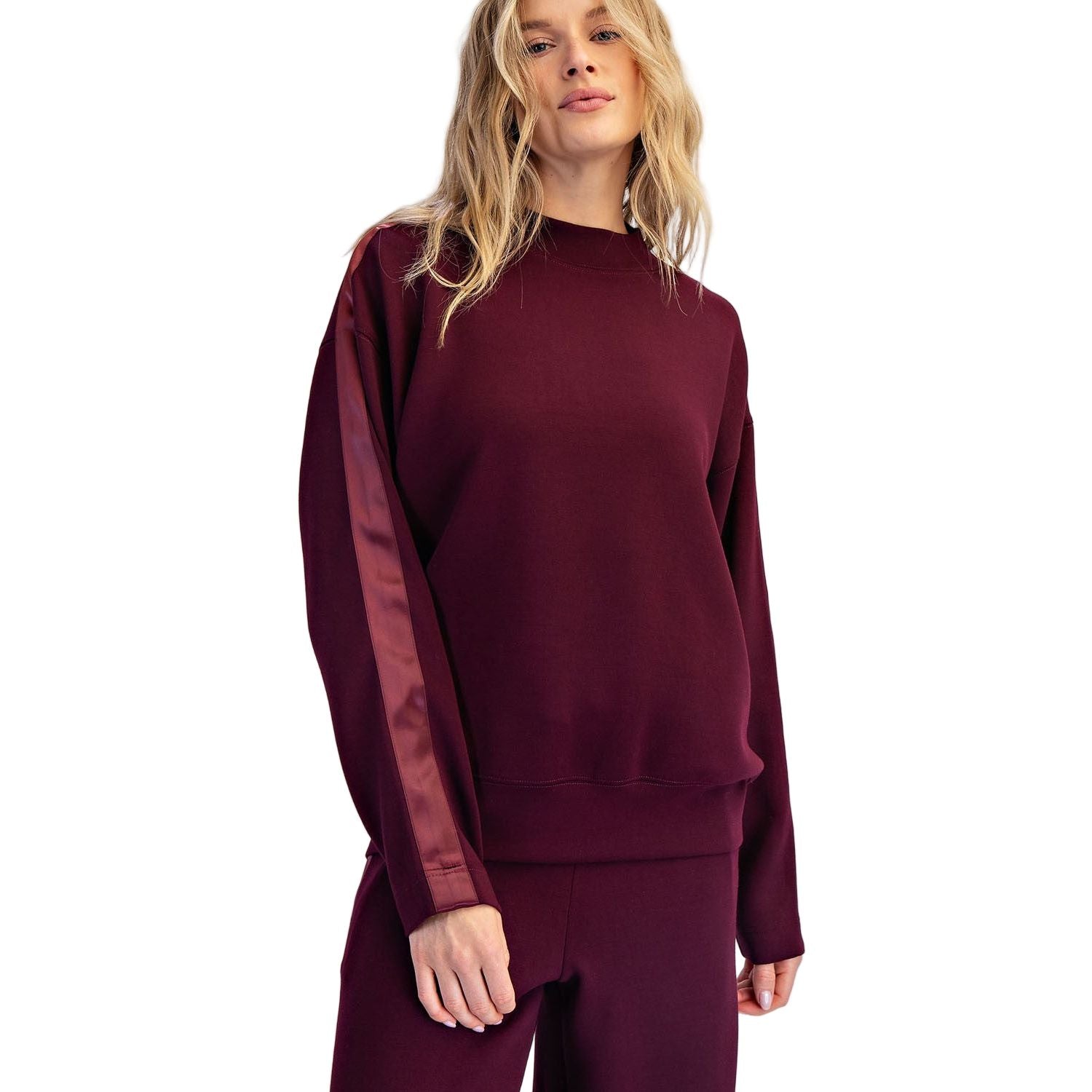 Women's Rae Mode Scuba Luxe Satin Crew Neck Pullover T0068