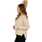 Women's Relaxed Fit Waffle Knit Pullover Sweater ET6240