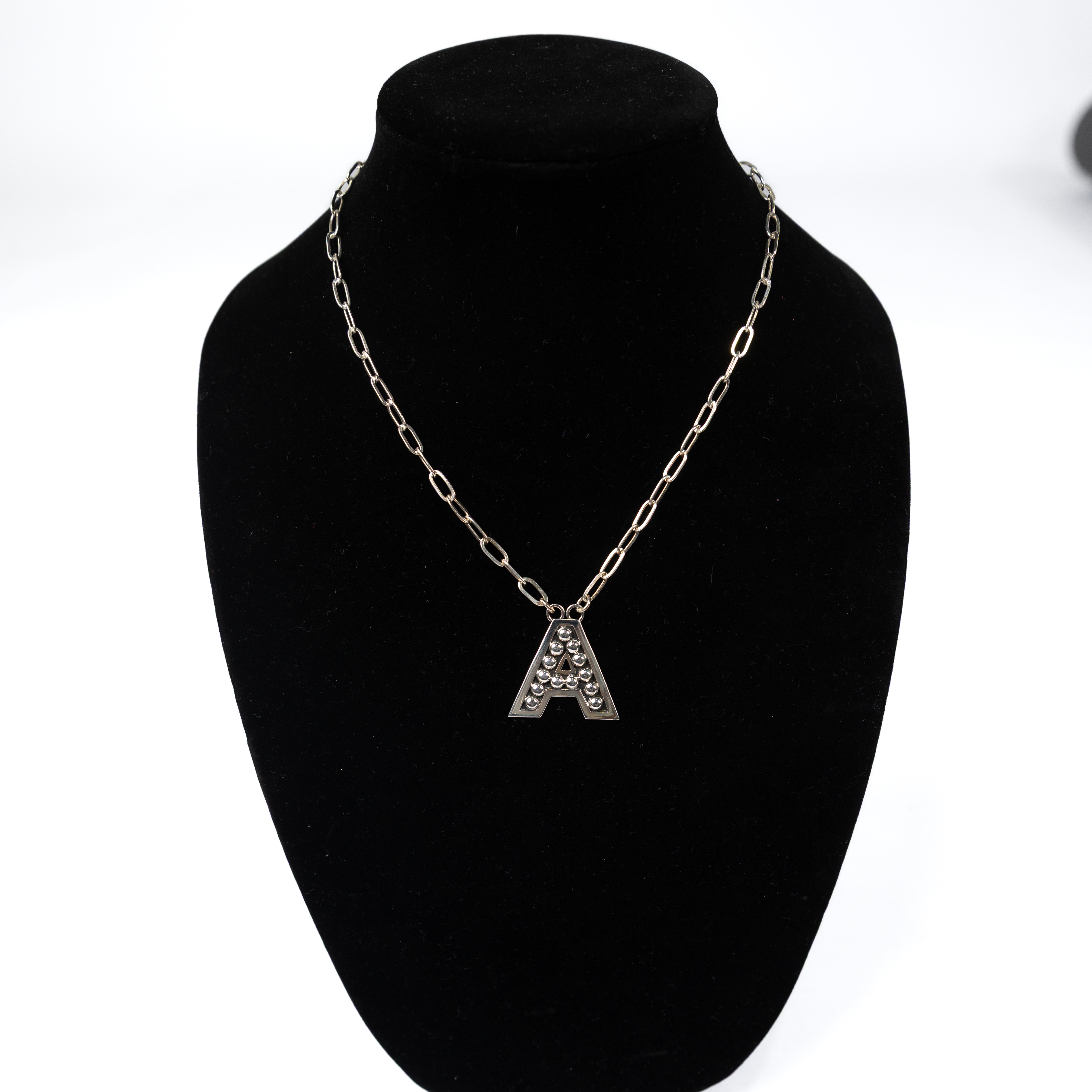 Women's Rhoda Silver Oxidized Ball Letter Necklace T3210