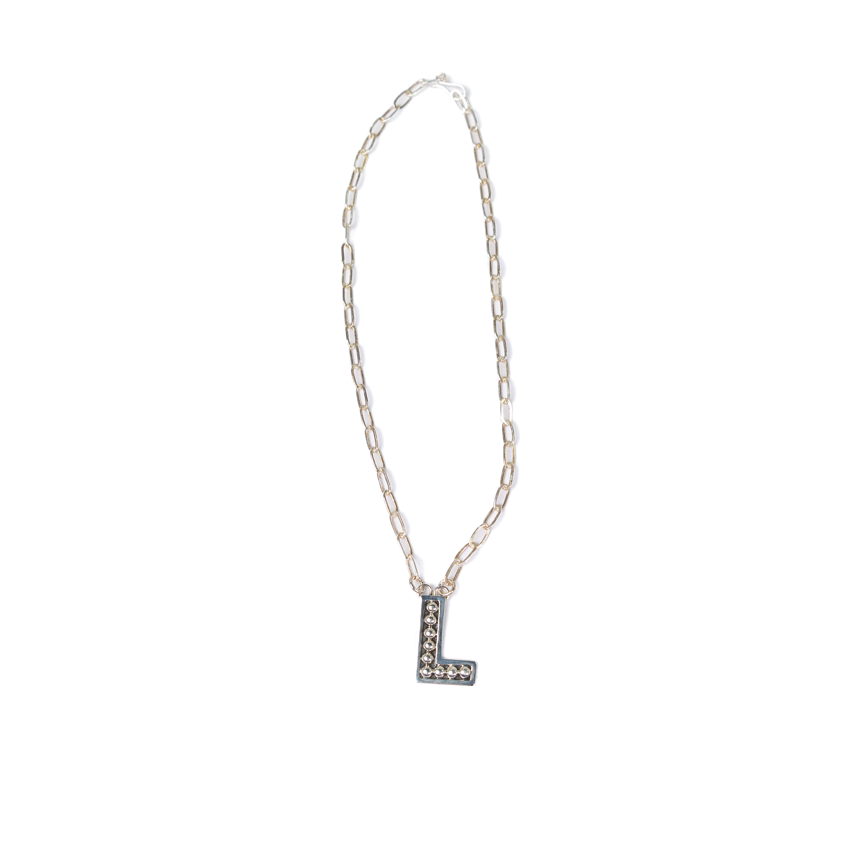 Women's Rhoda Silver Oxidized Ball Letter Necklace T3210