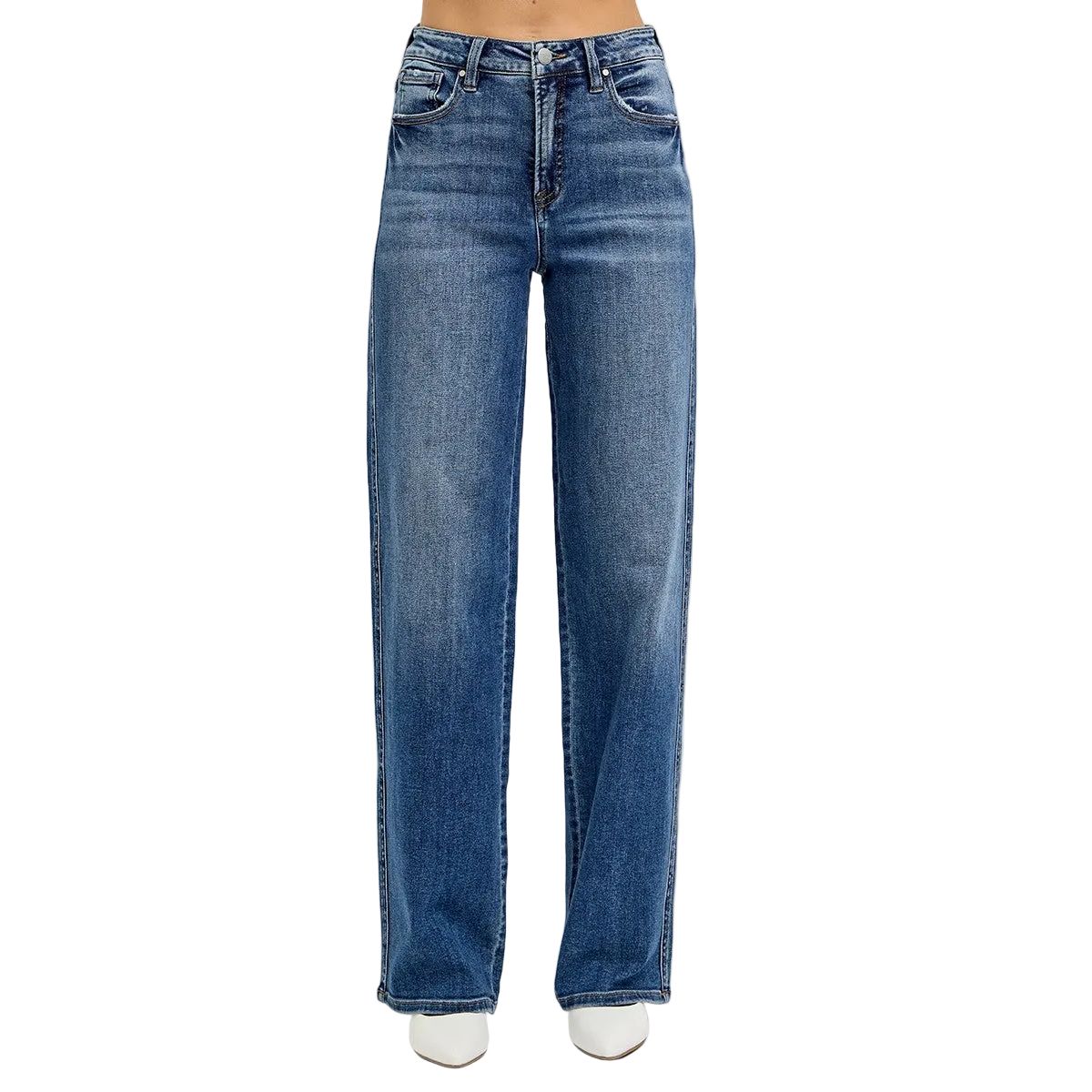 Women's Risen Jeans Tummy Control High Rise Wide Baggy Jeans