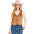 Women's Rock and Roll Denim Camel Boot Stitch Microsuede Vest BW98C07762