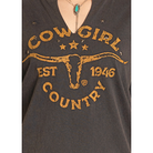 Women's Rock and Roll Denim V-neck Graphic Tee with Studs BW21T07959