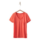 Women's Rolled Sleeve V-neck Pocket T-shirt UDTH5534T - Crazy House Western Wear