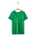 Women's Rolled Sleeve V-neck Pocket T-shirt UDTH5534T - Crazy House Western Wear