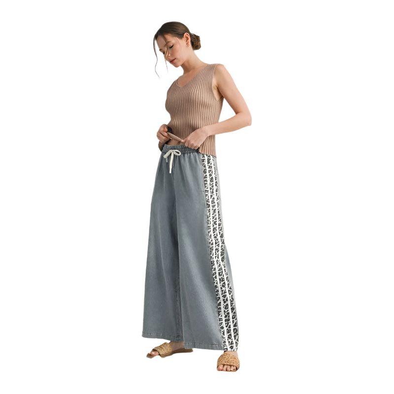 Women's Side Leopard Accent Wide Leg Pants B12506 - Crazy House Western Wear