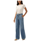 Women's Silver Highly Desirable High Rise Belted Ultra Wide Leg Jeans L28970ADM314 - Crazy House Western Wear