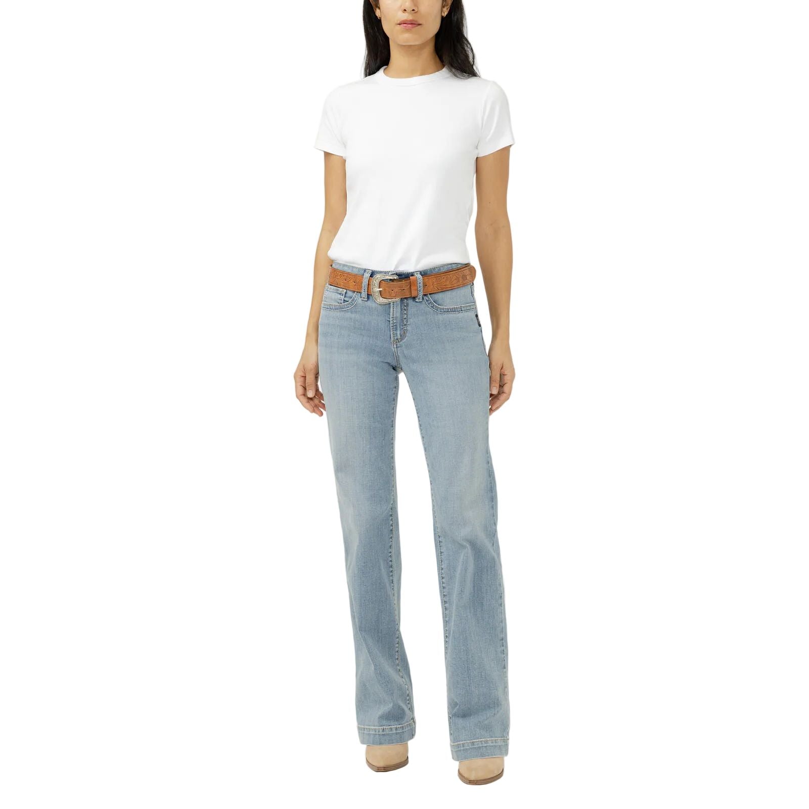 Women's Silver Odessa Suki Mid Rise Trouser Leg Jeans L93504LFO218