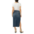 Women's Silver Side Slit Denim Midi Skirt L34111ADM356