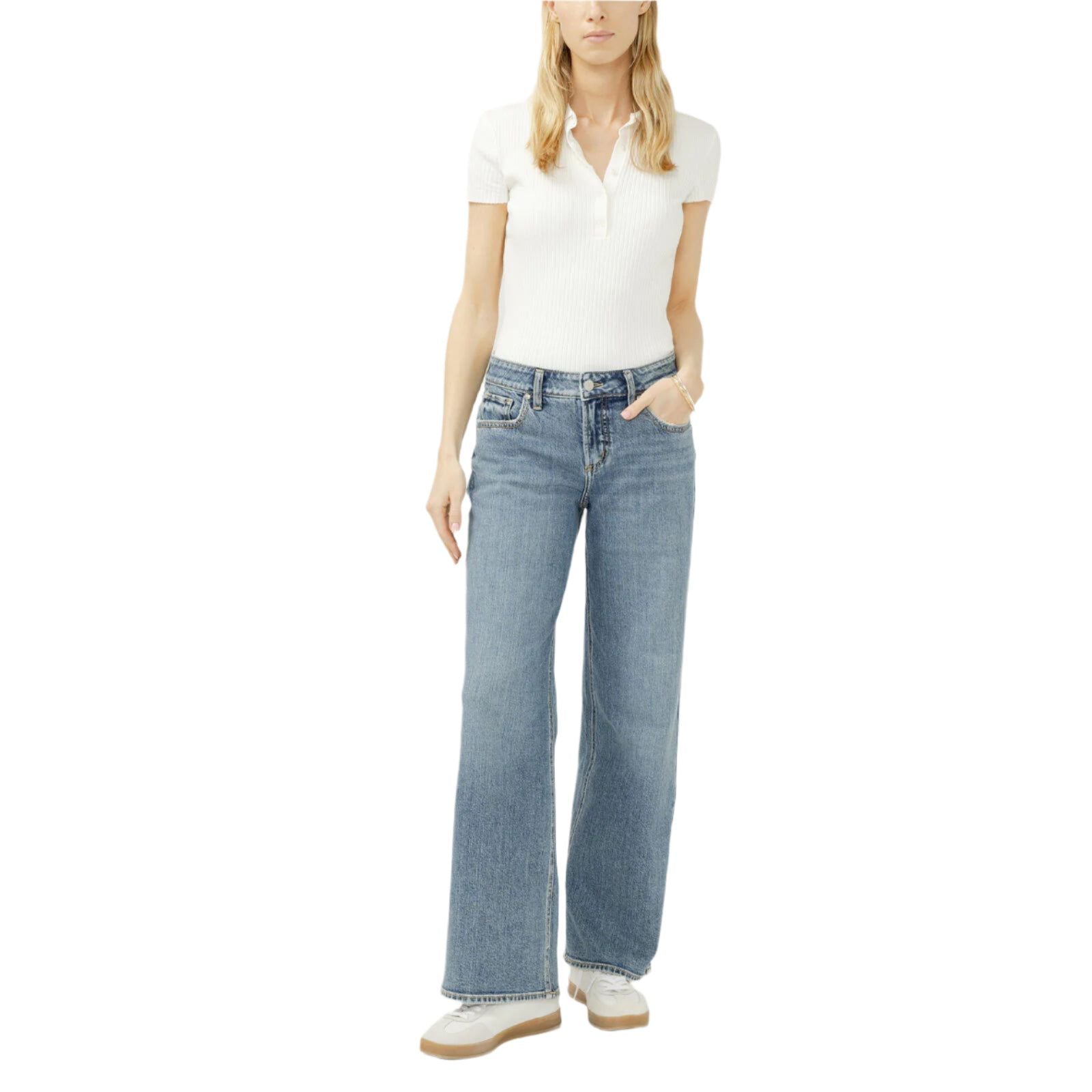 Women's Silver Suki Mid Rise Wide Leg Jeans L93905ADM289