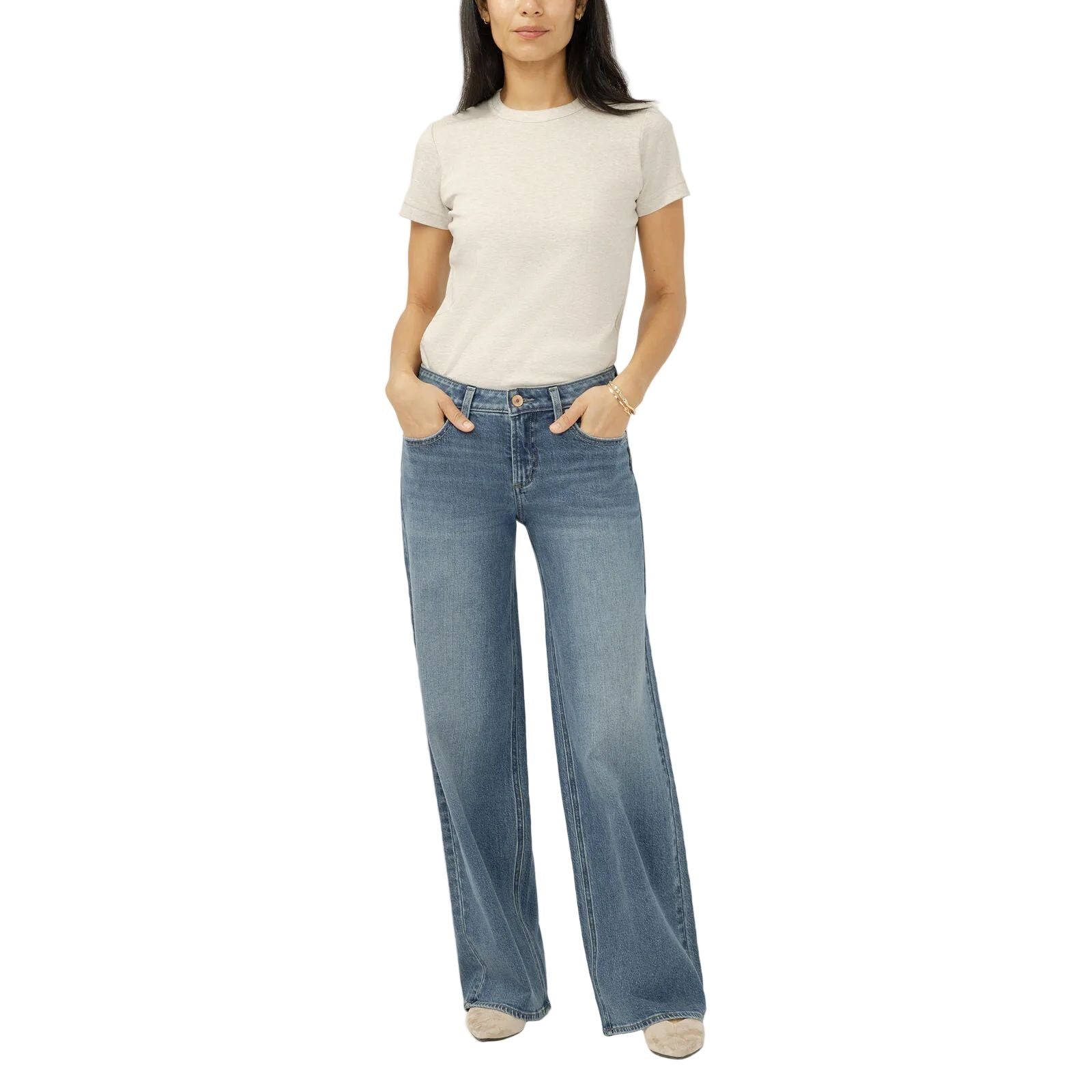 Women's Silver Synth Suki Mid Rise Wide Leg Jeans L93905ADM333