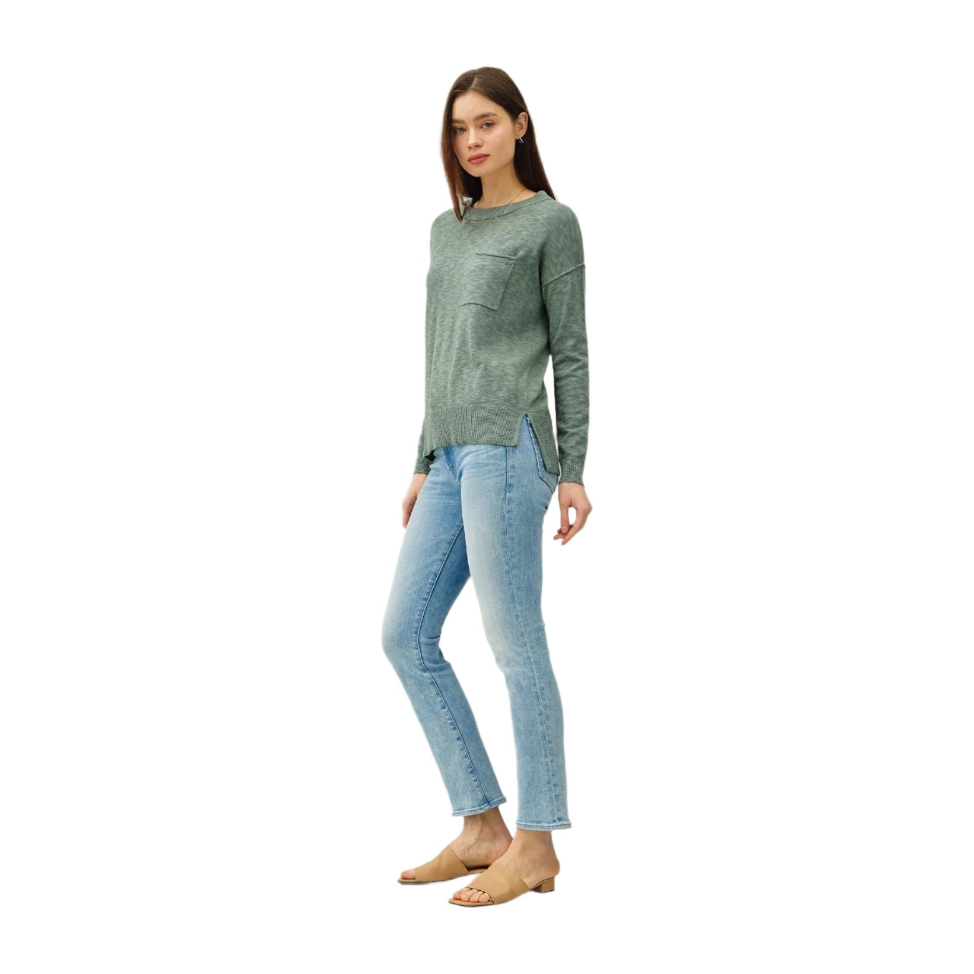 Women's Slub Sweater With Chest Pockets 63496-S - Crazy House Western Wear