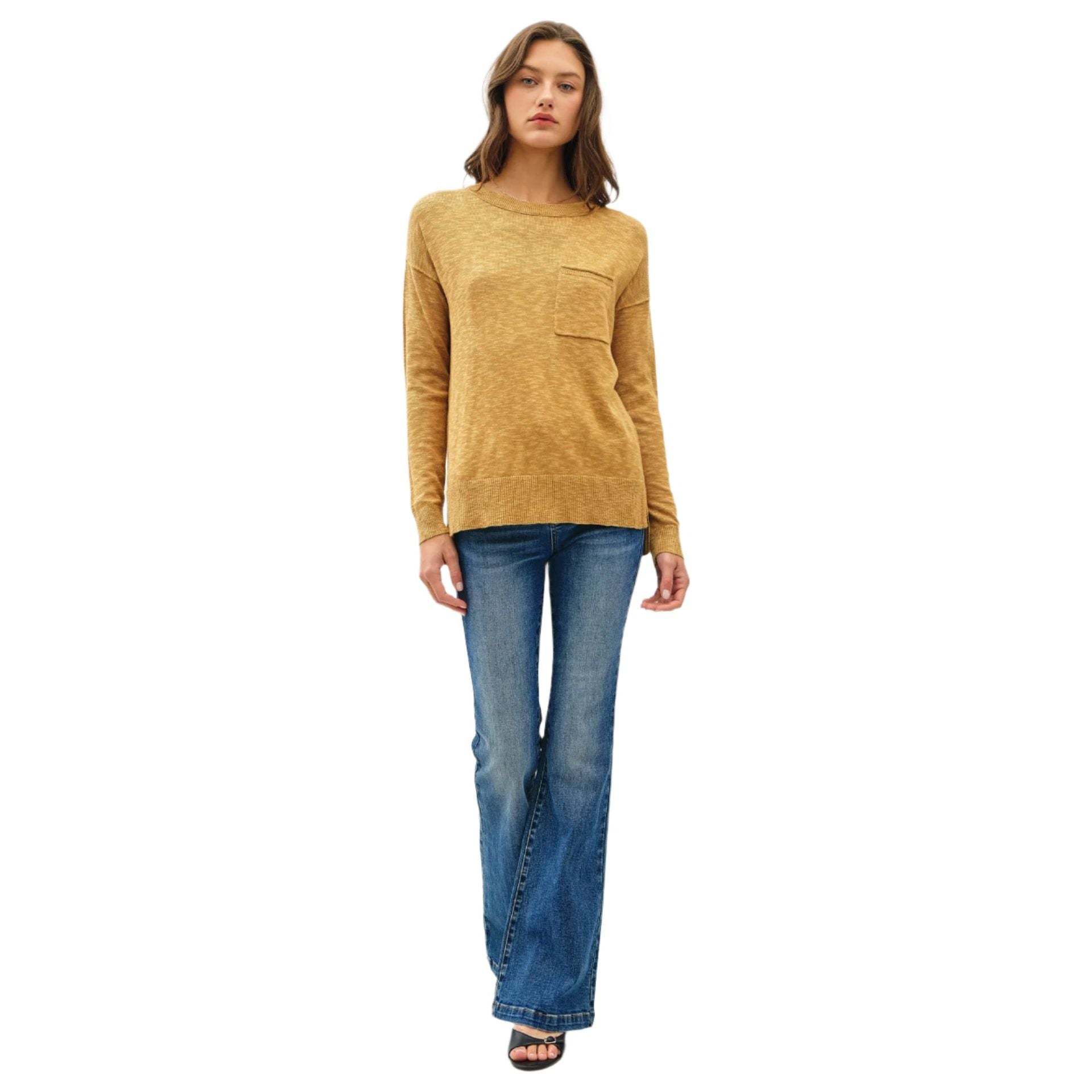 Women's Slub Sweater With Chest Pockets 63496-S - Crazy House Western Wear