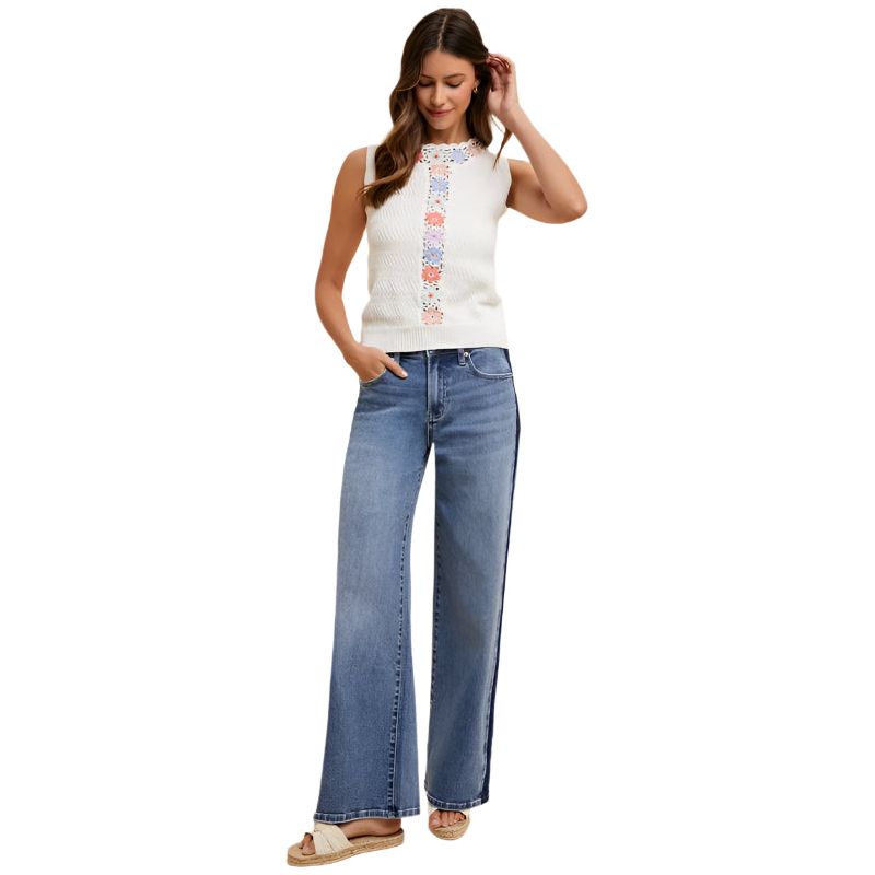 Women's Stretch Side Stripe High Rise Baggy Str Leg Jean AP6365 - Crazy House Western Wear