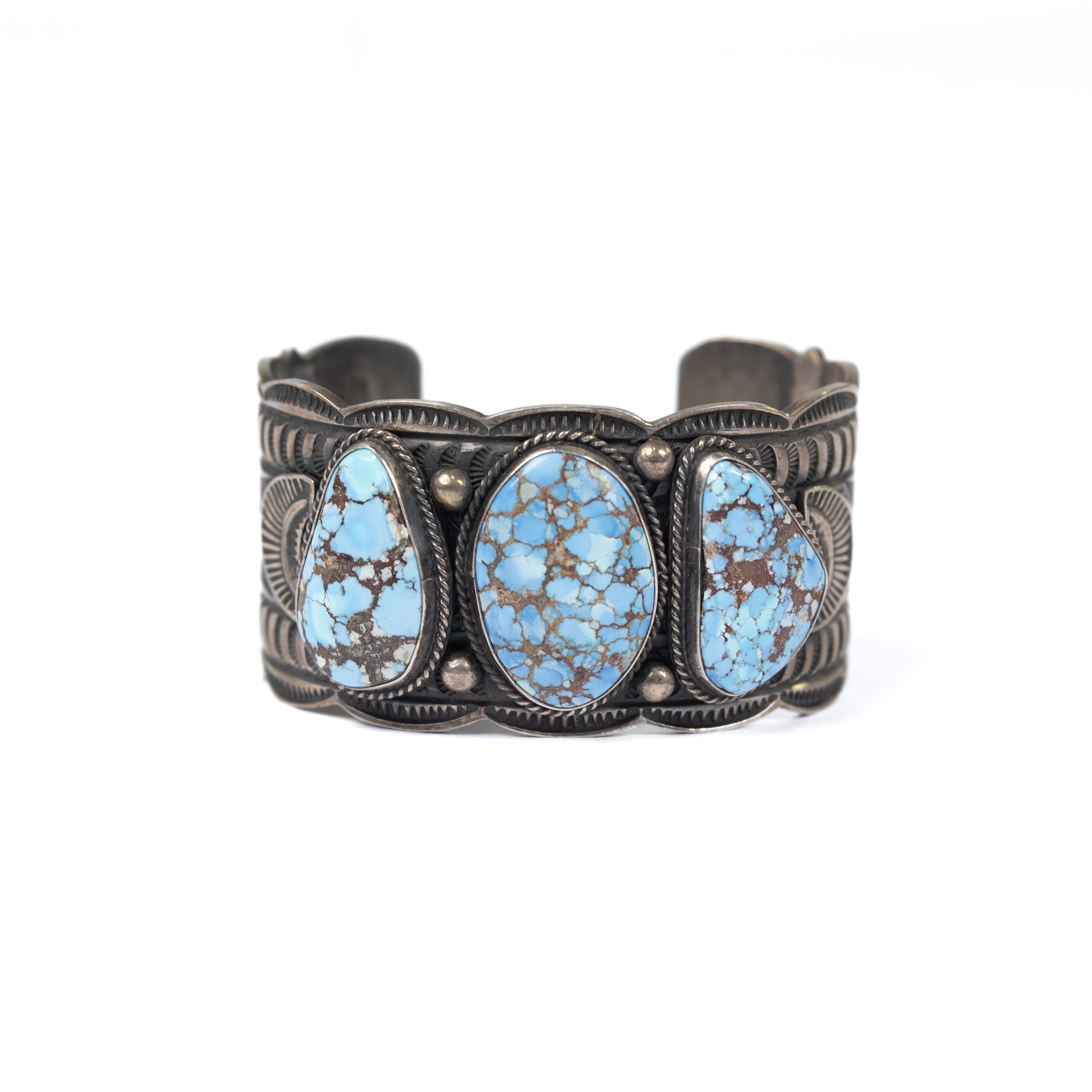 Women's Sunwest Handmade Silver and Golden Hills Turquoise Thick Cuff