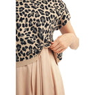 Women's Taupe Front Knot Accent Leopard Sweater Top G15760-1-TAUPE