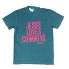Women's Teal Short Sleeve "Jesus Loves Cowboys and So Do I" T-shirt