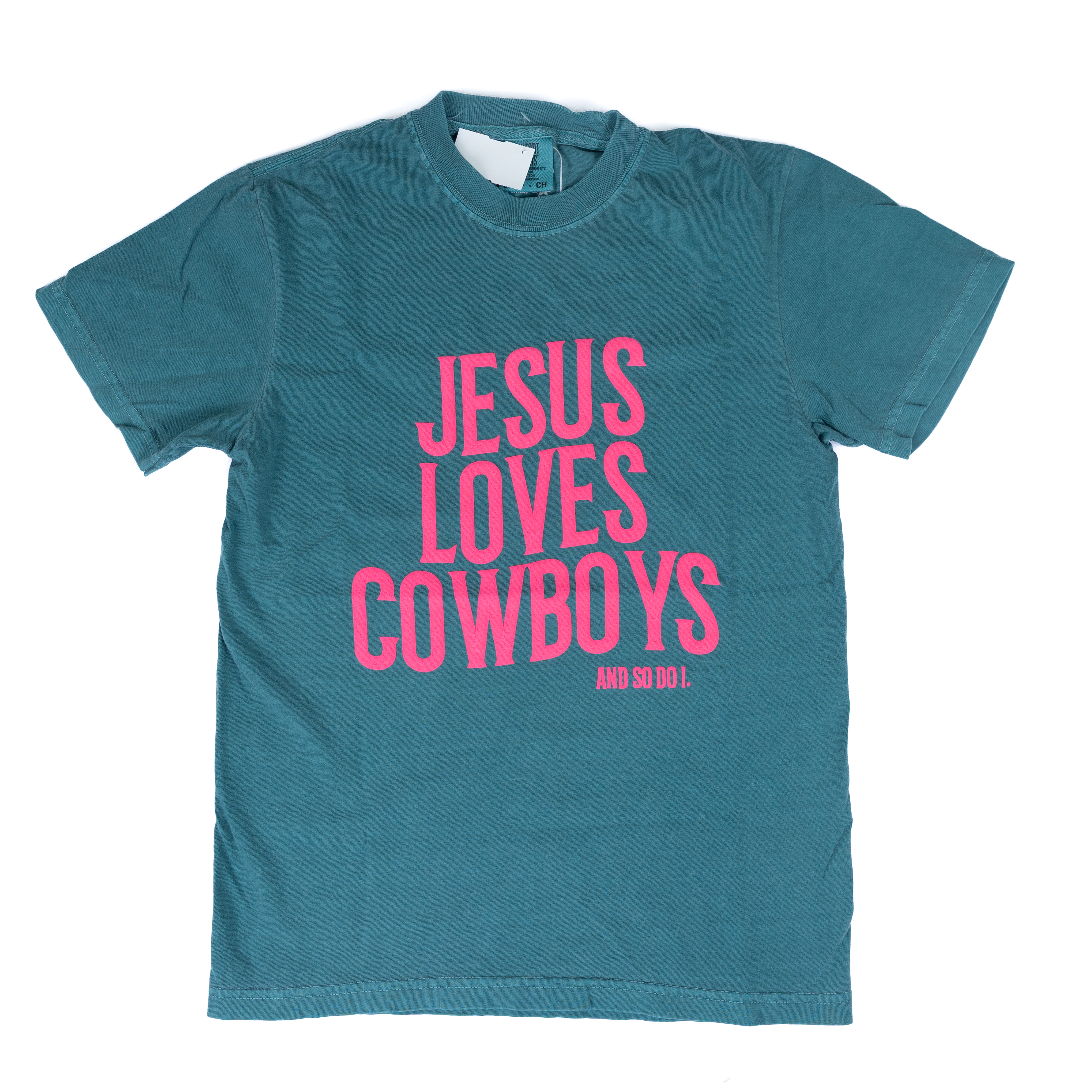 Women's Teal Short Sleeve "Jesus Loves Cowboys and So Do I" T-shirt