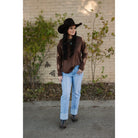 Women's TwoFly Chocolate Brown Wagon Wheel Long Sleeve Blouse