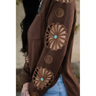 Women's TwoFly Chocolate Brown Wagon Wheel Long Sleeve Blouse