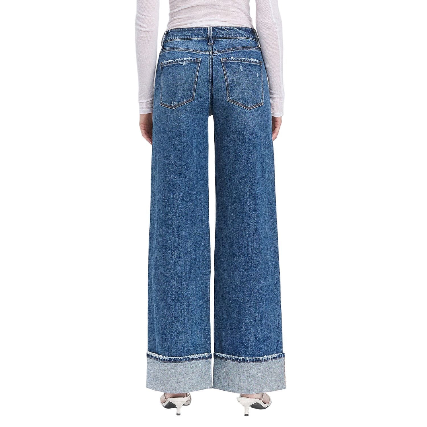 Women's Vervet High Rise Cuffed Panel Baggy Wide Jeans T6645