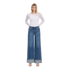 Women's Vervet High Rise Cuffed Panel Baggy Wide Jeans T6645