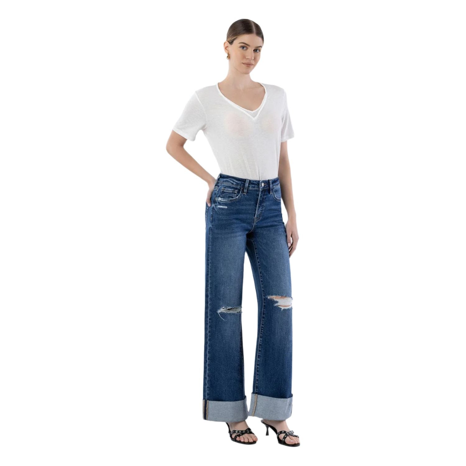 Women's Vervet High Rise Double Cuffed Wide Leg Jeans LV1830 - Crazy House Western Wear