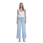 Women's Vervet Super High Rise Light Wash Cuffed Baggy Wide Jeans T6515