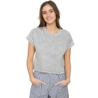 Women's Washed Short Sleeve Boxy Knit Top J5FP1005-T