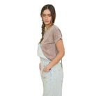 Women's Washed Short Sleeve Boxy Knit Top J5FP1005-T