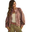 Women's Washed Vintage Ribbed Knit Trim Cardigan Jacket DJ3019-01