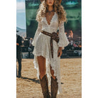 Women's Western Boho Lace V-neck Midi Dress DY507534