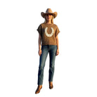 Women's Western Horseshoe Short Sleeve Sweater Top SDW6377