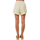 Women's Yellow and Baby Blue Striped Lounge Sweat Shorts A4777