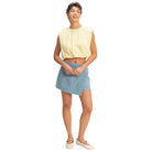 Women's Yellow Bubble Hem Cotton Eyelet Sleeveless Top DZ26C114