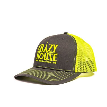 Grey and Neon Green Snapback with Crazy House Stitching - Crazy House Western Wear