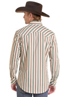 Rock and Roll Men's Teal Striped Long Sleeve Snap Shirt BMN2S10109